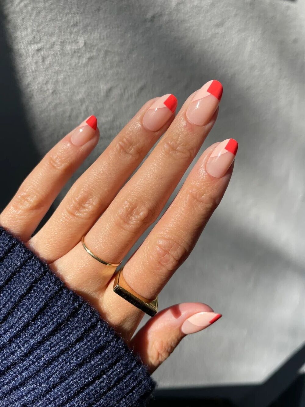 PAINTBOX Press on Nails Blush Pink Coral Colorblock Medium Length TWOSOME